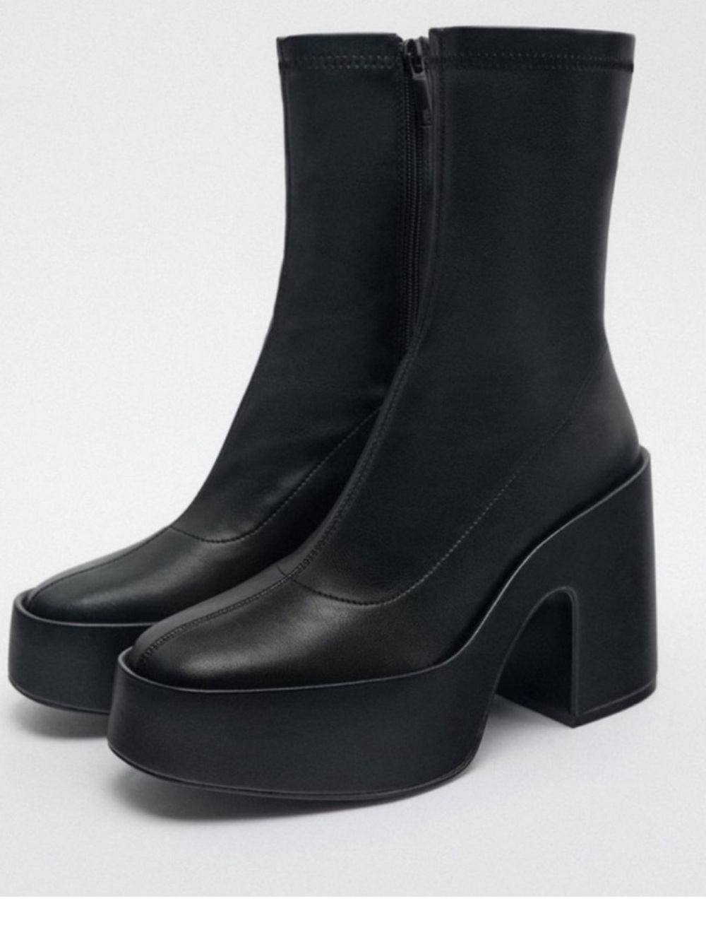 Zara Black Chunky Platform Ankle Boots NWT